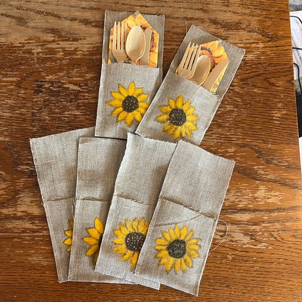 Sunflower Burlap Cutlery Holders